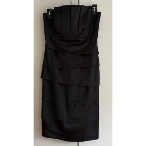 White House Black Market Strapless Tiered Satin Cocktail Dress Black Size 4